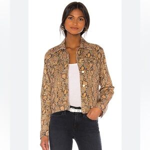 FRAME Le Vintage jacket coated python bomber / moto cotton stretch denim Small